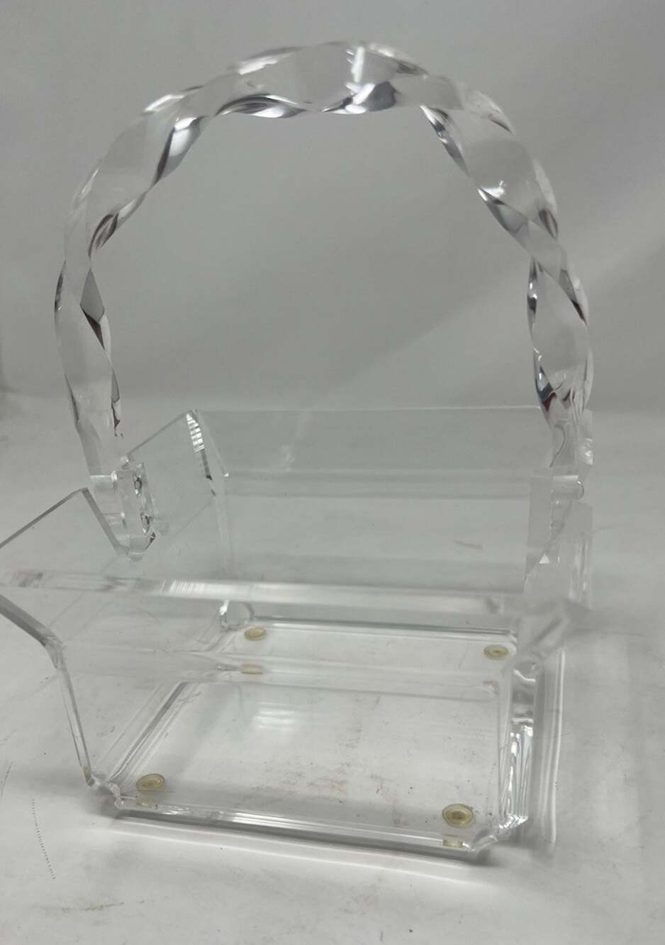 Vintage Mid Century Style Clear Lucite Candy Basket Napkin Holder Twist Handle